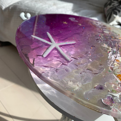 新色！パープルビーチ ムーンビーチ夕焼けガラスサイドテーブル丸 〜Minamo〜　紫 3枚目の画像