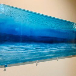 アートパネル  100cm×40cmディープブルー　波紋と砂紋のブルーシー 青い海 1枚目の画像