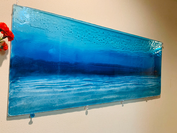 アートパネル  100cm×40cmディープブルー　波紋と砂紋のブルーシー 青い海 1枚目の画像