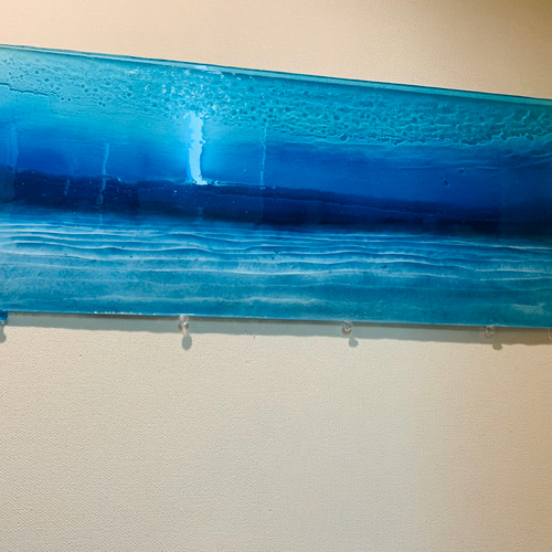 アートパネル 100cm×45cmディープブルー 波紋と砂紋のブルーシー 青い