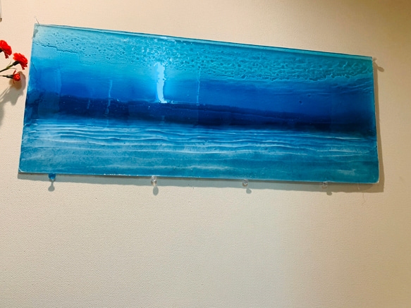 アートパネル  100cm×40cmディープブルー　波紋と砂紋のブルーシー 青い海 4枚目の画像