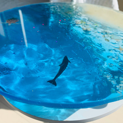 夜光虫　ホワイトムーンビーチ イルカとカメ　ホヌ　ガラスサイドテーブル丸 〜Minamo〜 1枚目の画像