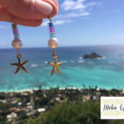 colorful beads & perl starfish pierces 004 ピアス（フック