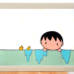 イラストポスター【お風呂に入っている男の子】 1枚目の画像