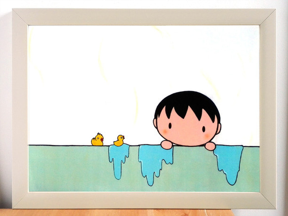 イラストポスター【お風呂に入っている男の子】 1枚目の画像