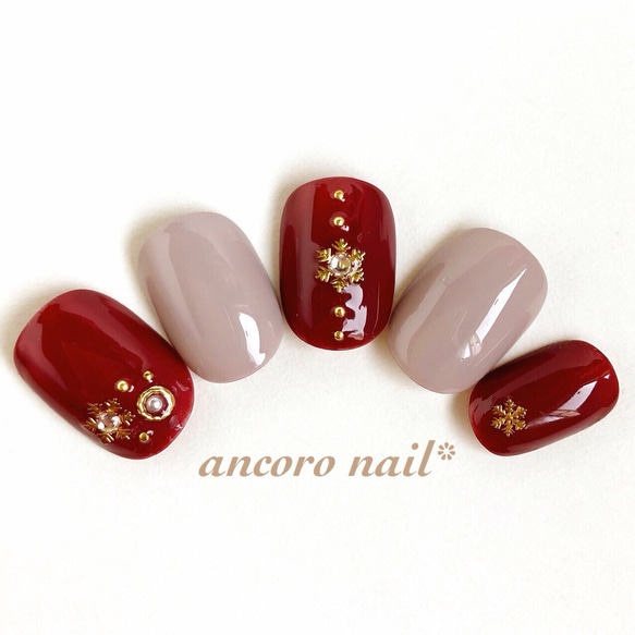 大人ボルドーの雪の結晶ネイル ネイルチップ（つけ爪） ancoro