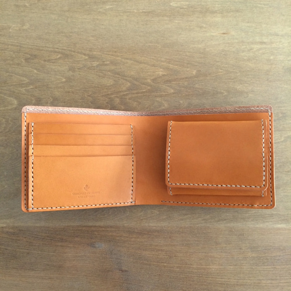 小銭の出し入れ楽々♪定番カラーの2つ折り財布【キャメル】（受注生産品） 3枚目の画像