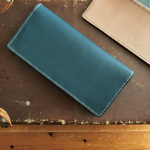 スマートな薄さ♪ツートンカラーの長財布【ブルー×ベージュ】 長財布