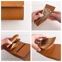 お札を折らずに入れられる♪小さめで便利な3つ折り財布【キャメル】（受注生産品） 5枚目の画像