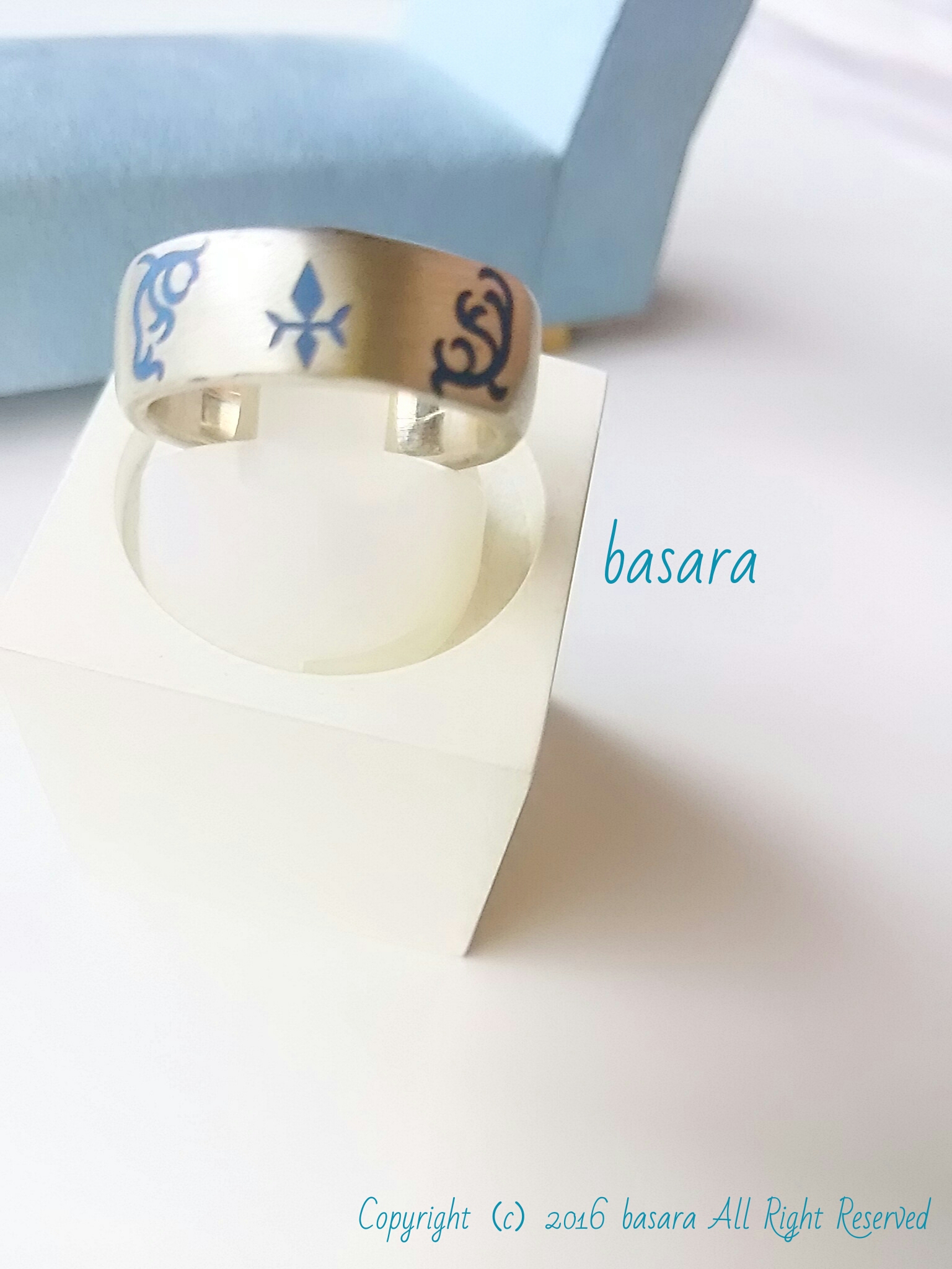 silver 950 esmalte リング B1 azul mate