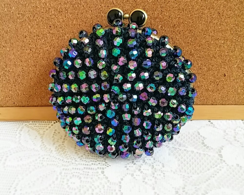 【18％OFF】 12.5cm] ビーズがま口ポーチ平 jewelblack ポーチ no gamaguchi 財布・ケース・小物入れ
