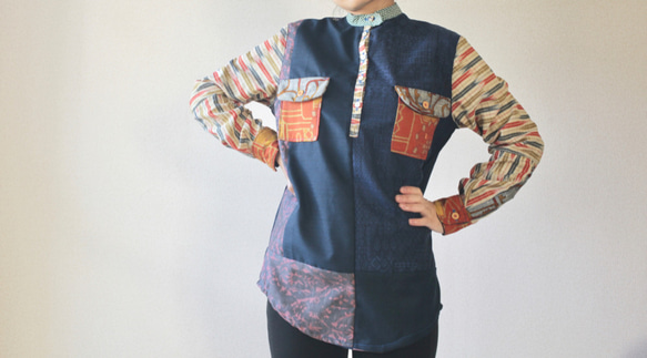 Unisex patchwork casual shirt (no.083) 1枚目の画像