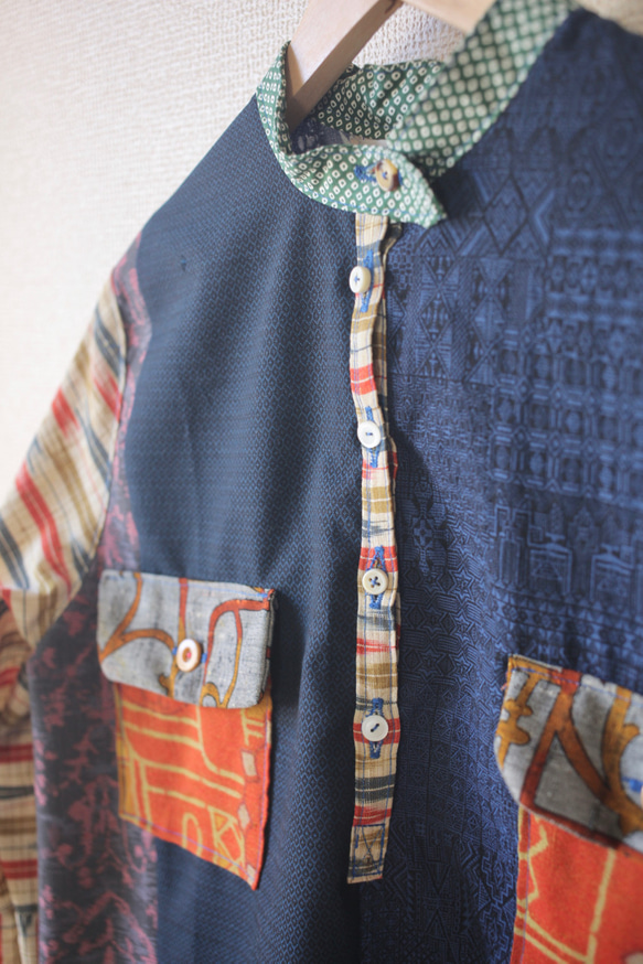 Unisex patchwork casual shirt (no.083) 7枚目の画像