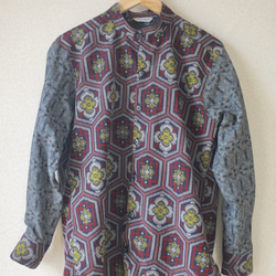 [SALE!!!] Men's スタンドカラー kasuri casual shirt (no.094) 3枚目の画像