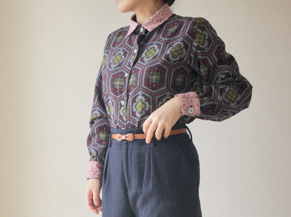 [SALE!!!]レース襟のKasuri casual shirt (no.096) 1枚目の画像