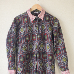 [SALE!!!]レース襟のKasuri casual shirt (no.096) 2枚目の画像