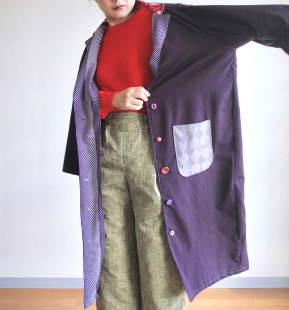 Dark Purpleの大人かわいい Kimono Long Jacket (no.129) 1枚目の画像