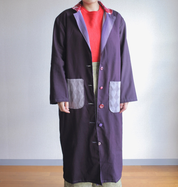 Dark Purpleの大人かわいい Kimono Long Jacket (no.129) 2枚目の画像