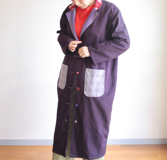 Dark Purpleの大人かわいい Kimono Long Jacket (no.129) 3枚目の画像