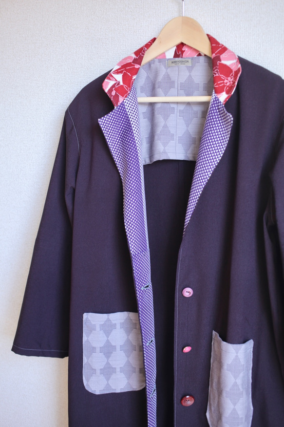 Dark Purpleの大人かわいい Kimono Long Jacket (no.129) 6枚目の画像