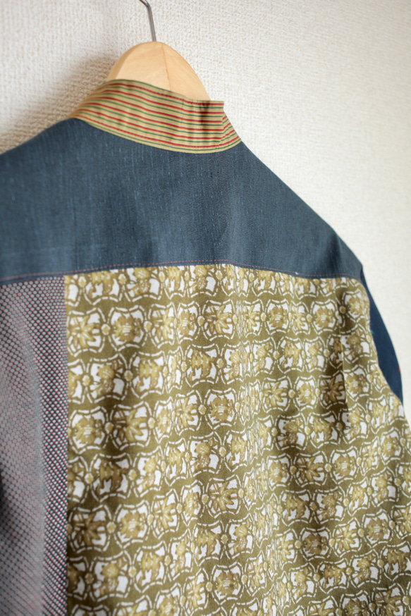 メンズ Satnd collar キモノpatchwork shirt (no.143) 8枚目の画像