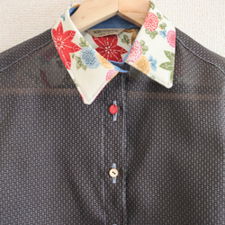 夏季單色短袖襯衫紗布黑色和花朵圖案的衣服（第158號） 第3張的照片