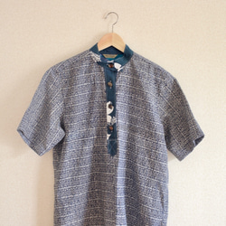 Men's ゆかた生地の涼しげhalf placket shirt (no.171) 1枚目の画像