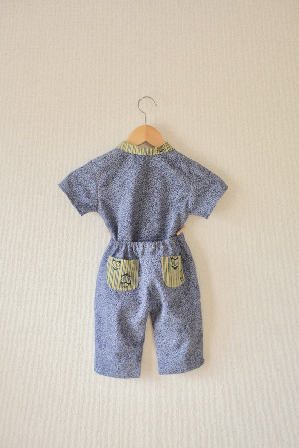 出售!!!!兒童藍色浴衣和綠色條紋和服時尚襯衫和褲子（211號） 第2張的照片