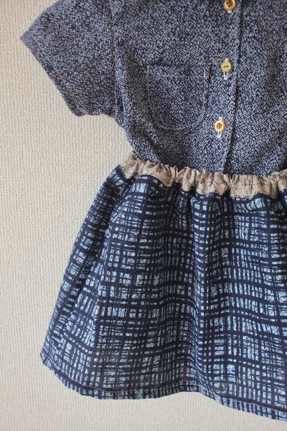 SALE!!!! KIDS レトロな花柄collarのゆかたシャツ＆スカート (no.213) 6枚目の画像