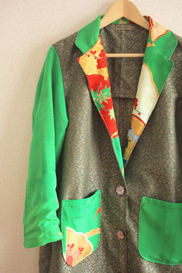 淺綠色Furisode x成人和服秋季春季長外套（No.221） 第9張的照片
