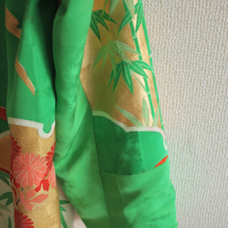 奢華釉面Light Green Furisode時尚長外套（No.223） 第5張的照片