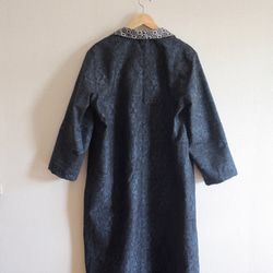 Men's 将棋xチェック柄x濃い青キモノの秋のLong Coat (no.235) 2枚目の画像