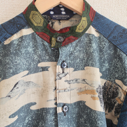 男士日本風和藍色和服時尚休閒襯衫（第238號） 第3張的照片