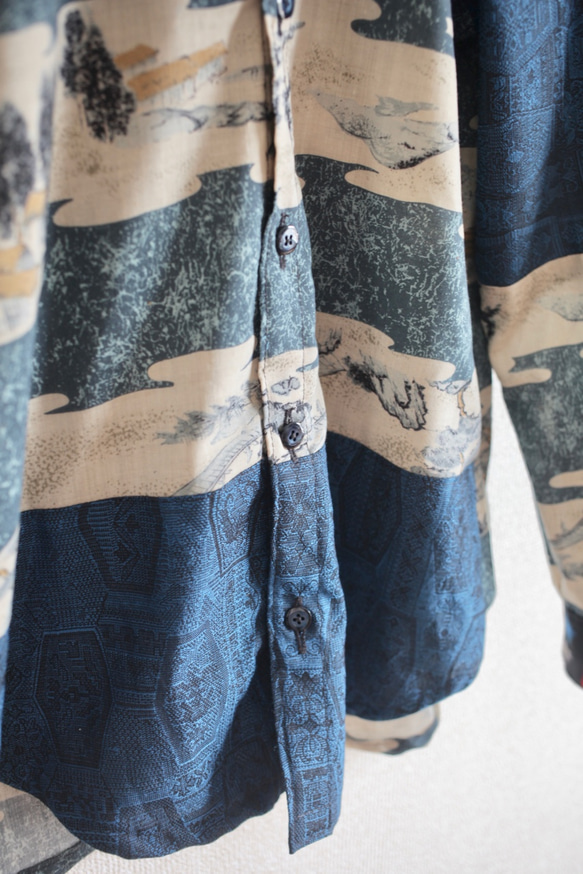 男士日本風和藍色和服時尚休閒襯衫（第238號） 第4張的照片