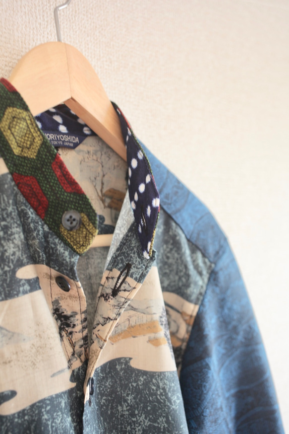 男士日本風和藍色和服時尚休閒襯衫（第238號） 第6張的照片