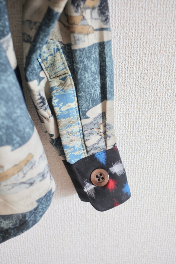 男士日本風和藍色和服時尚休閒襯衫（第238號） 第8張的照片