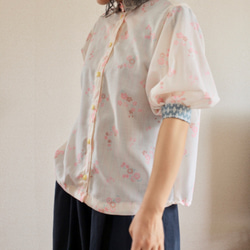 復古花卉時尚現代氣球袖襯衫（編號320） 第9張的照片
