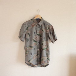 男式蝦紋灰色和服短袖襯衫（編號321） 第1張的照片