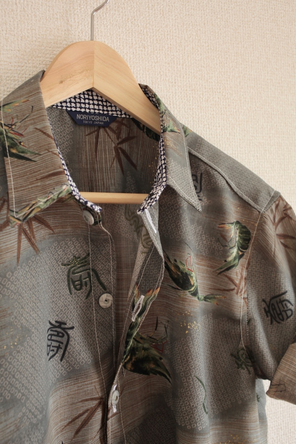男式蝦紋灰色和服短袖襯衫（編號321） 第6張的照片