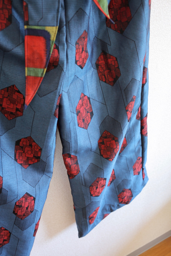 藍色x紅色和服現代寬褲（no.347） 第3張的照片