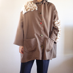 棕色羊毛和服和皮草半身寬鬆外套（編號362） 第10張的照片