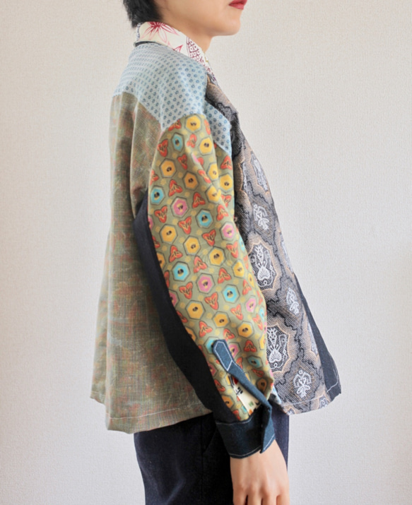 Kimono patchwork オーバーサイズ長袖シャツ ②(no.376) 9枚目の画像