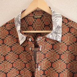 男士大碼棉棕色和絲綢和服復古襯衫（編號389） 第3張的照片