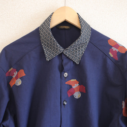 男士長袖藍色Yakkosan和服襯衫（編號402） 第3張的照片