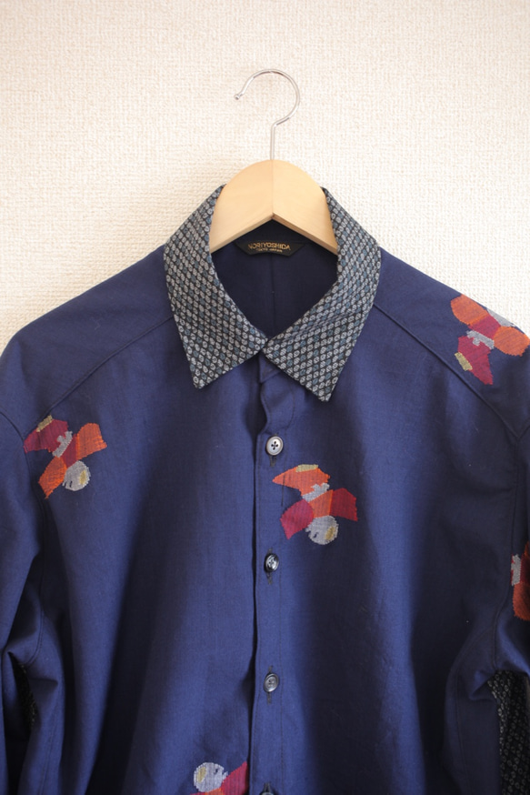 男士長袖藍色Yakkosan和服襯衫（編號402） 第3張的照片