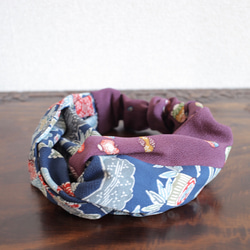 最終出售!!!和服寬而時尚的頭巾藍色花卉圖案x村崎茶具（470號） 第4張的照片