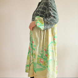 FINAL SALE !!!Oversized Greenと花柄キモノのティアードシャツワンピース(no.475) 10枚目の画像