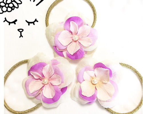 紫陽花☆ヘアゴム♡パール造花ゴールドゴム♡アジサイ浴衣にも