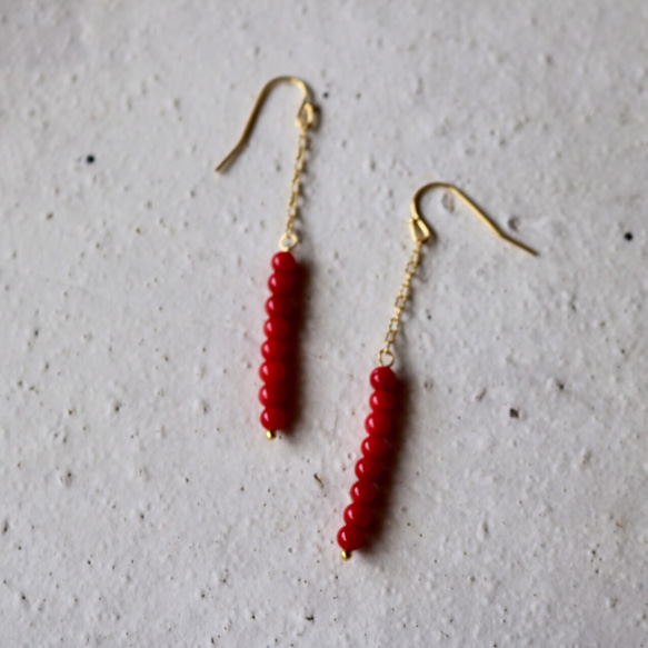 Red coral beads ピアス/イヤリング 1枚目の画像