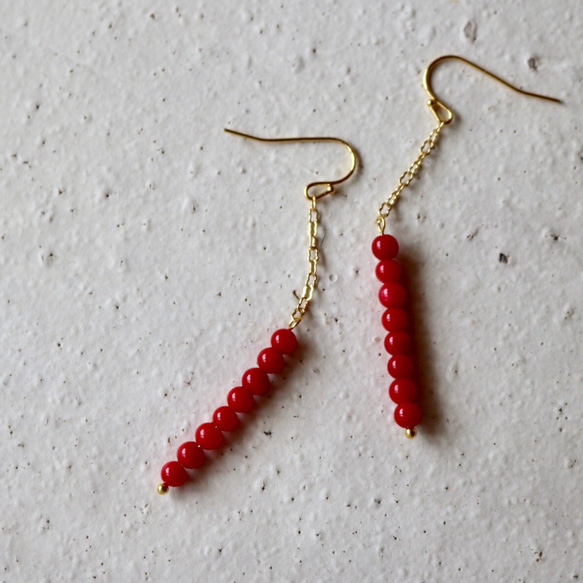 Red coral beads ピアス/イヤリング 2枚目の画像